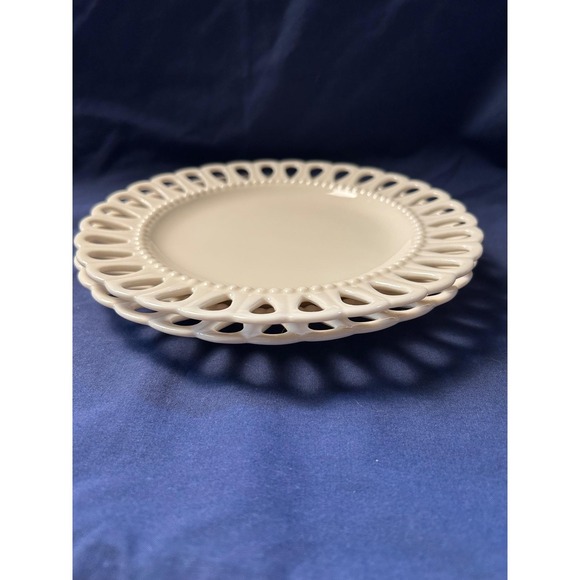 Godinger 8" Cream Lace Reticulated Salad Plates Set 2 Ceramic Cottage Farmhouse - Picture 3 of 8